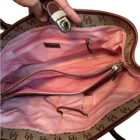 ☀️Dooney & Bourke Signature Double Handle Canvas Leather Shoulder Bag - Picture 4 of 7